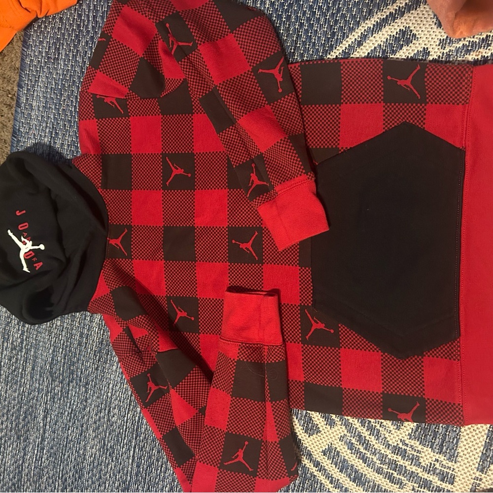 Jordan Kids Red and Black Plaid Hoodie
